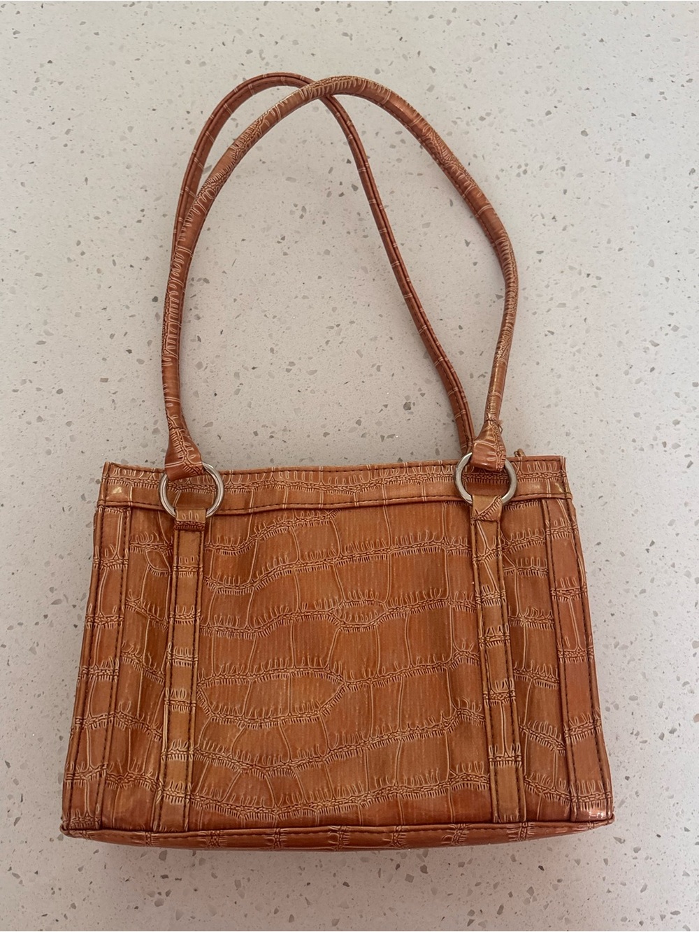 Metallic Copper Faux Croc Embossed Shoulder Hand  Bag